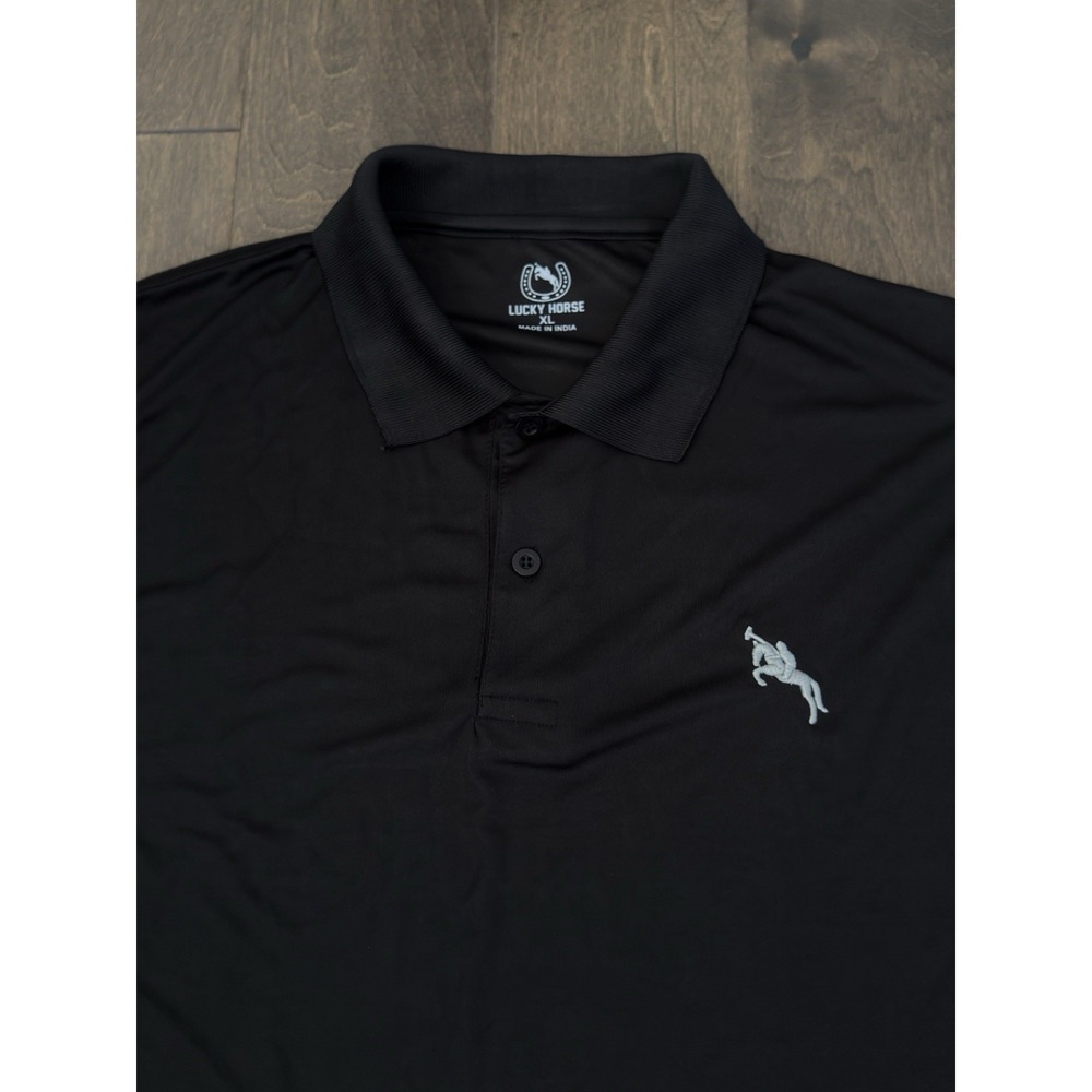 NWT Lucky Horse Mens Black Performance‎ Polo Shirt Stretch Size XL Made In India